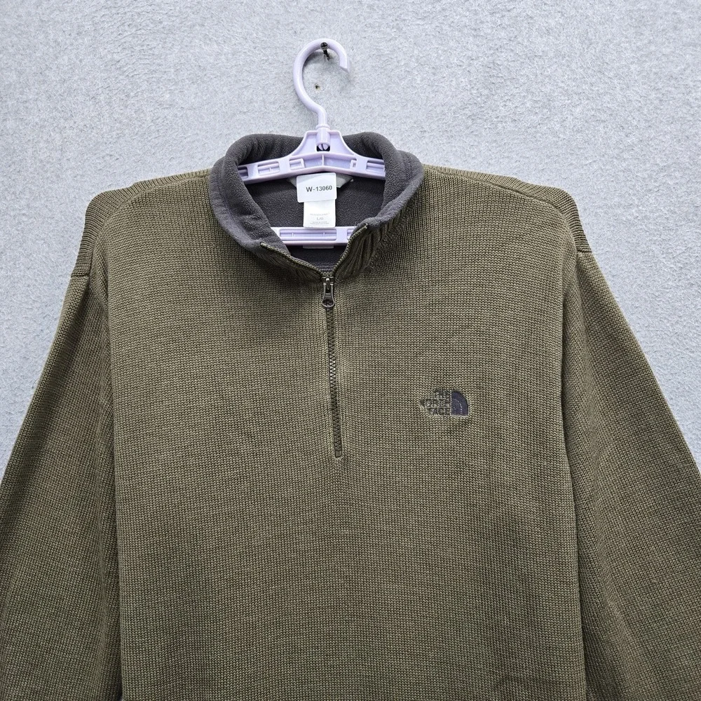 VINTAGE The North Face Men Sweatshirt L Olive A5 Wool Embroidered Quarter Zip